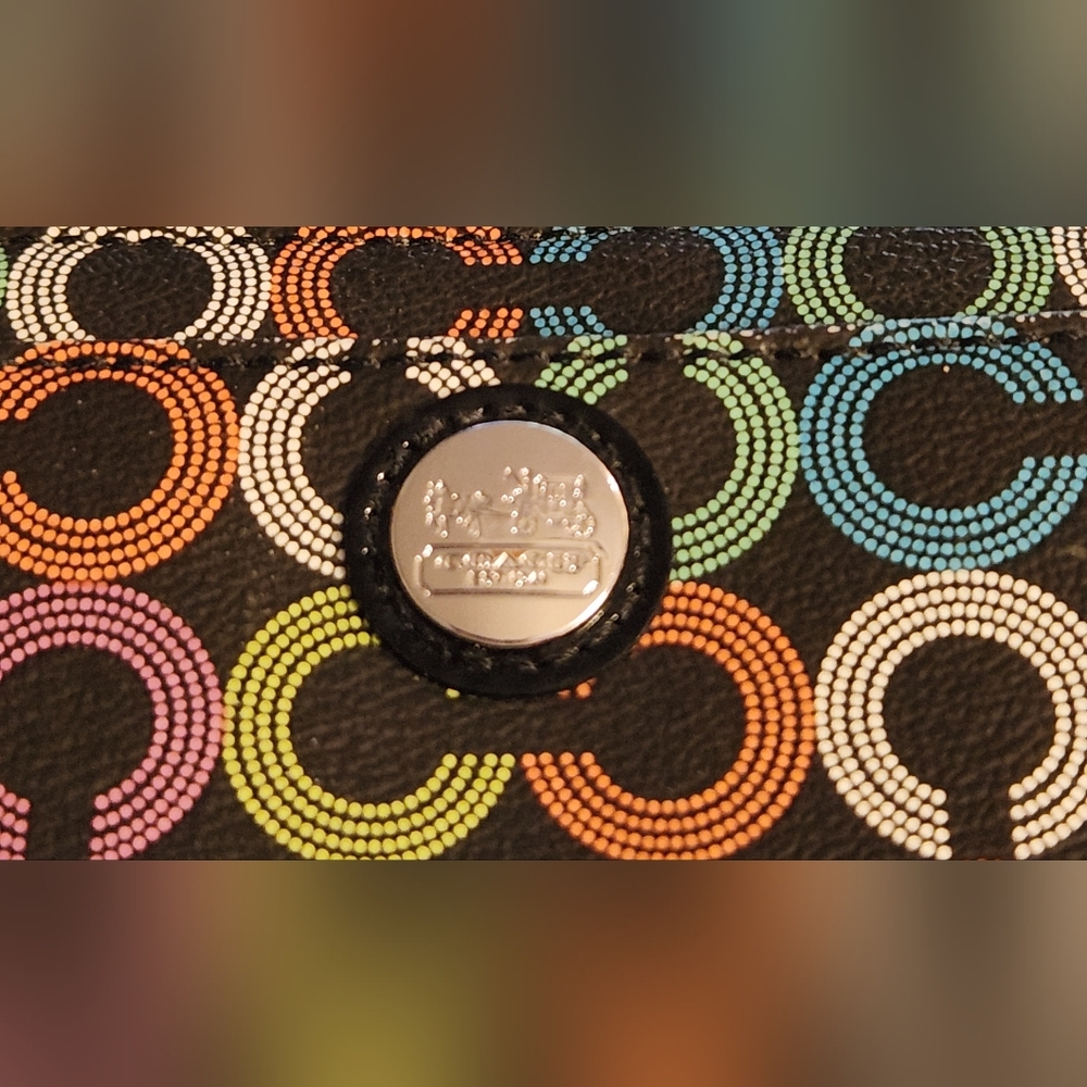 Coach Waverly Black Continental Zip Wallet with Multicolor Signature Rings - Picture 14 of 14